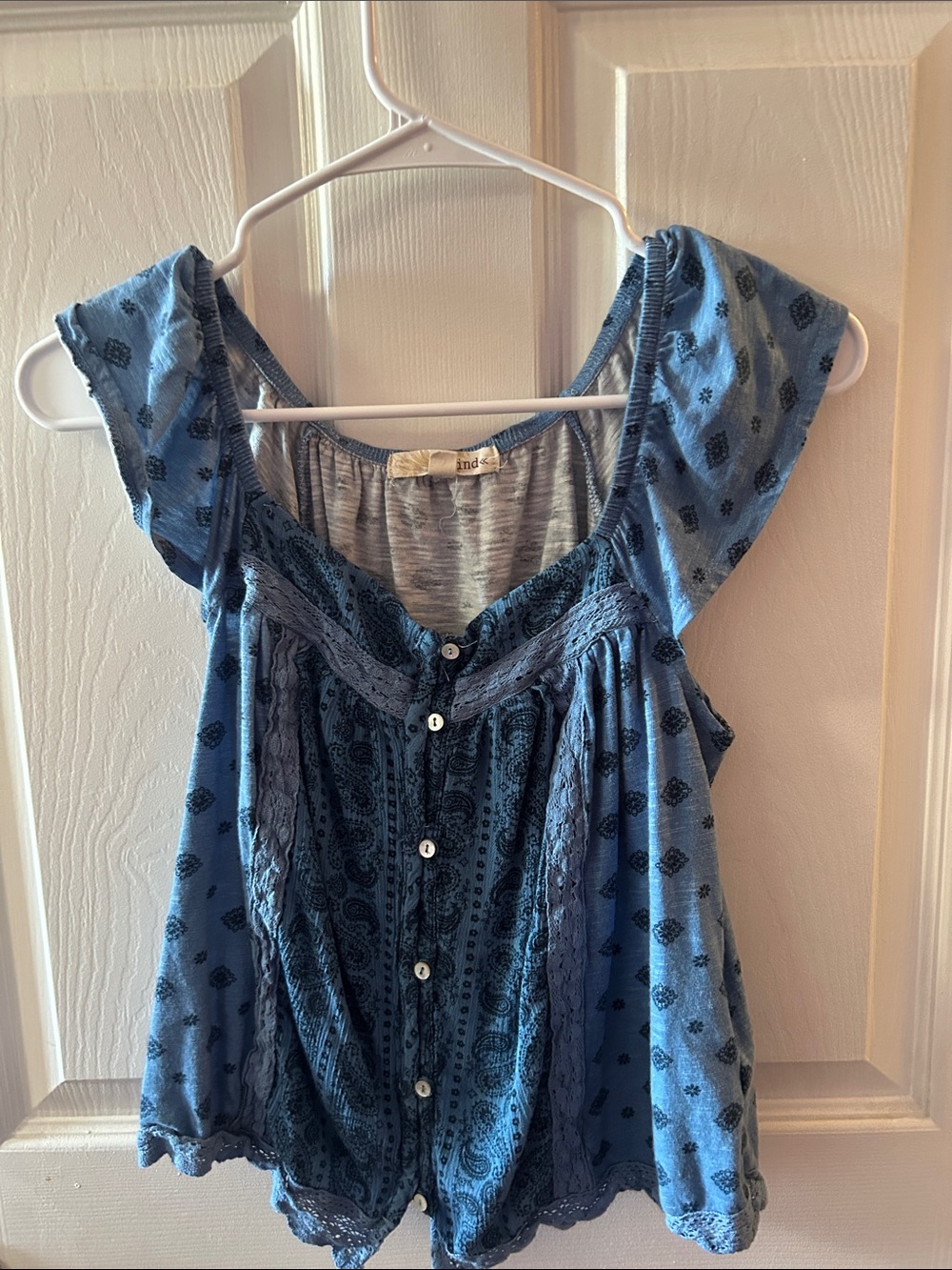 Blue Printed Button-Front Women's Top